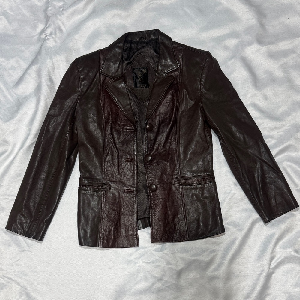 Women’s Dark Brown Leather Blazer Jacket
